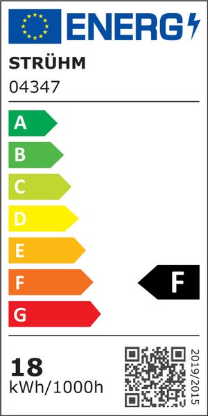 EU Energieeffizienzlabel für Strühm 04347 mit Effizienzklasse F und Verbrauch von 18 kWh pro 1000 Stunden