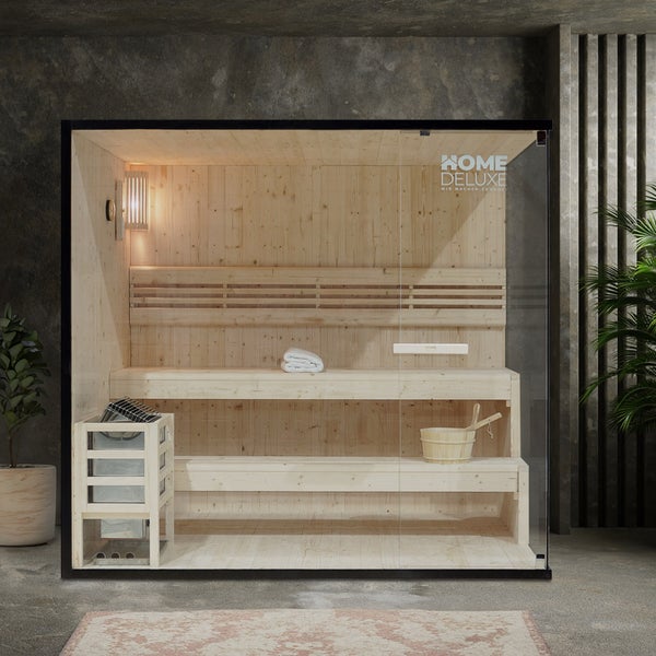 Home Deluxe - Traditionelle Sauna - Shadow XL - 200 x 150 x 190 cm - für 5 Personen - hochwertiges Fichtenholz, inkl. Saunaofen, Saunazubehör I Dampfsauna Aufgusssauna Finnische Sauna Bio Sauna