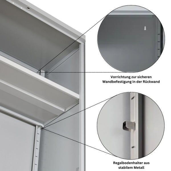 PROREGAL Stahlschrank Bee 4 Fachböden HxBxT 195 x 120 x 42 cm Pulverbeschichtetes Fachbodenmaterial Grau & Blau