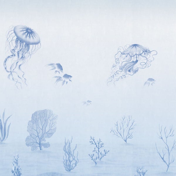 Tapete mit Unterwassermotiven, einschließlich Quallen, Fischen und Korallen