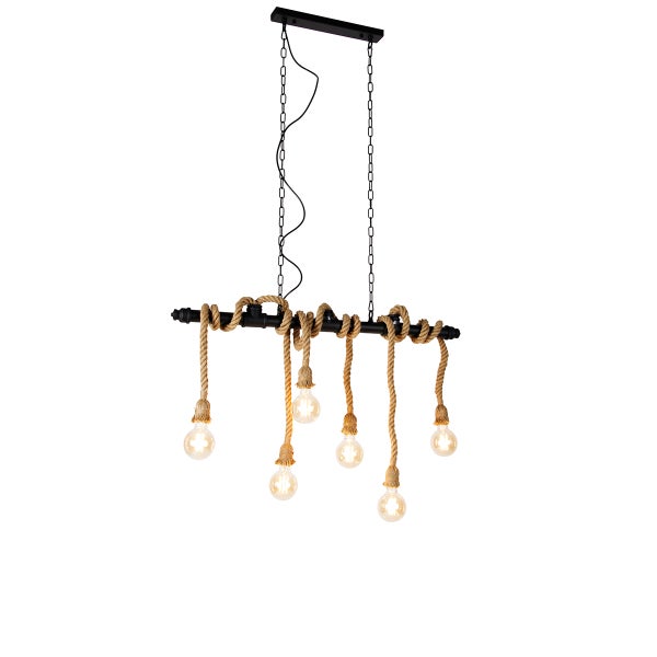 Hängelampe mit Seil und sechs Leuchtmitteln