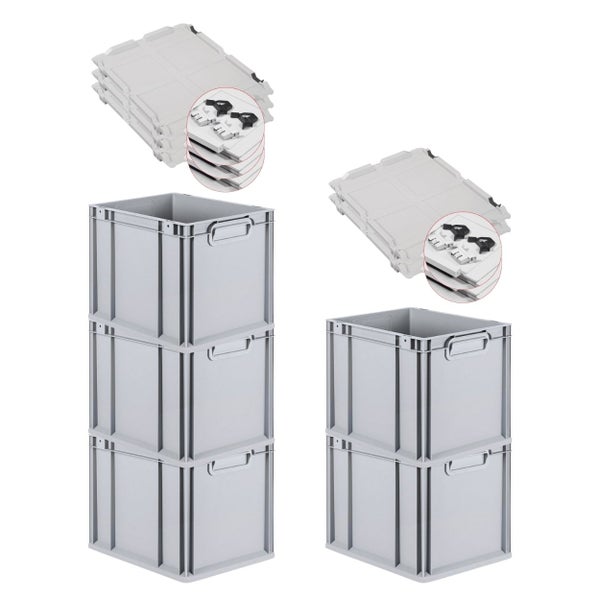 PROREGAL Spar Set 5x Eurobox Nextgen Economy Mit Scharnierdeckel & Schwarzen Schiebeschnappverschlüssen Griffe Geschlossen HxBxT 32 x 30 x 40 cm