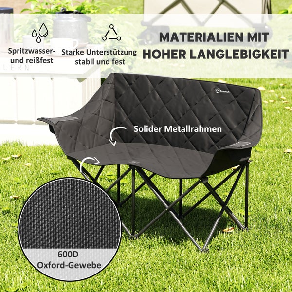 Outsunny Faltstuhl faltbar 2 Sitzer Campingstuhl mit Kühltaschen Tragetasche Outdoor Klappstuhl bis 250kg belastbar robust leicht gepolstert Angelstuhl Gartenstuhl für Garten Camping Strand