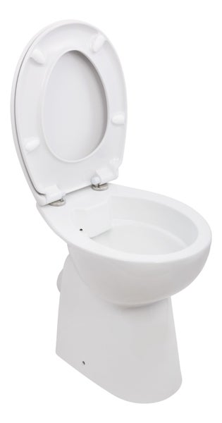 Calmwaters® Spülrandloses WC Komplettset Elements Wellness mit Toilettendeckel, erhöhtes Stand WC + 7 cm, abnehmbarer WC-Sitz mit Absenkautomatik & Schnellbefestigung, Tiefspüler, Weiß, 07AB3134