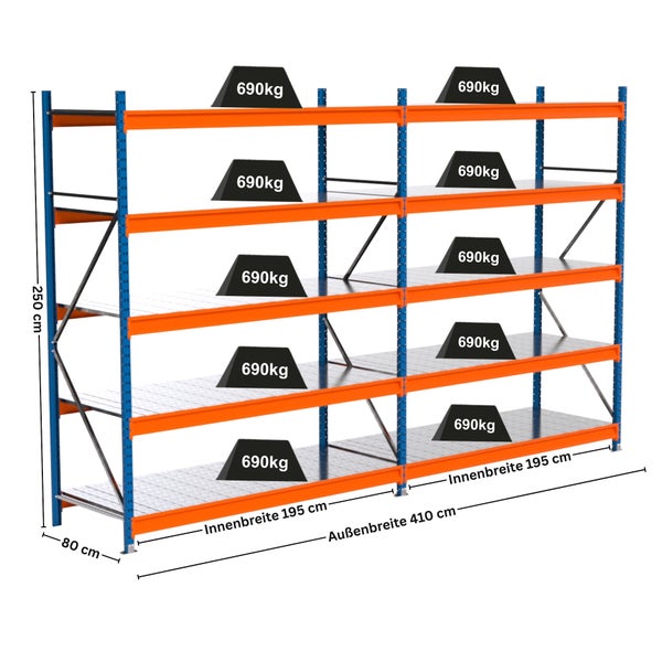 Lagerregal mit vier Ebenen und hoher Belastbarkeit