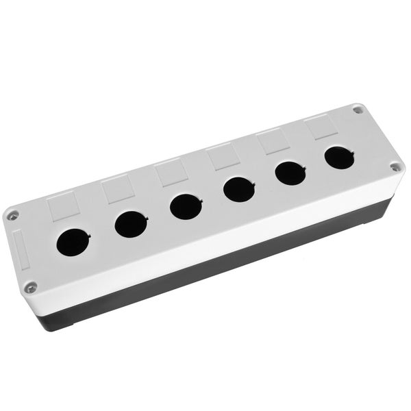 Leergehäuse für sechs Befehlsgeräte, Kunststoff, rechteckig, für die Aufputzmontage.