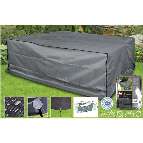 Schutzhülle für Gartenmöbel aus Polyester mit Lichtschutzfaktor 50 plus und Befestigungsschnur inklusive Tragetasche für 200 mal 160 Zentimeter