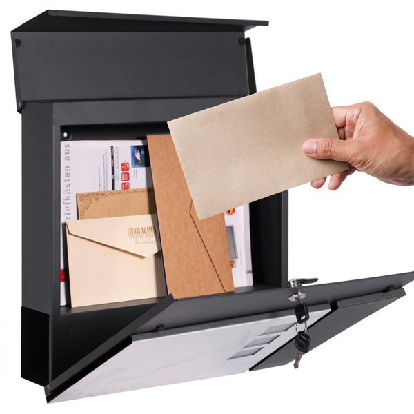 ECD Germany Standbriefkasten mit Zeitungsfach, Design Briefkasten mit Pfosten, Briefkastenanlage, Briefkastenständer Anthrazit 120cm Edelstahl pulverbeschichtet, Postkasten Anthrazit-Marmoroptik Stahl