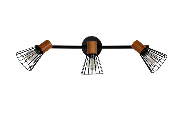 Atticus Beleuchtung Wandlampe 48,5x16,5x15cm Stahl schwarz. Holz. 17 X 49 X 15 cm