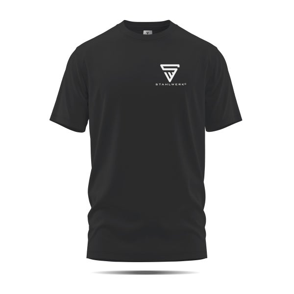 Schwarzes T-Shirt mit Stahlwerk Logo