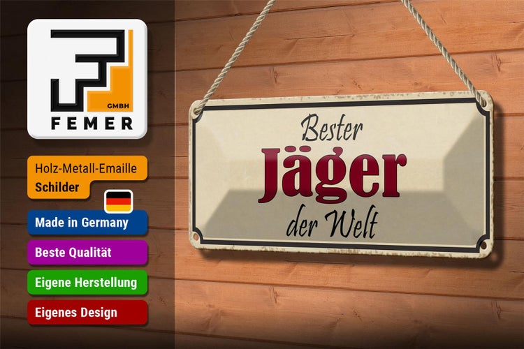 Blechschild Spruch 27x10cm bester Jäger der Welt Dekoration
