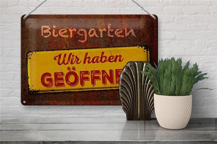 Blechschild Spruch 30x20cm Biergarten wir haben geöffnet