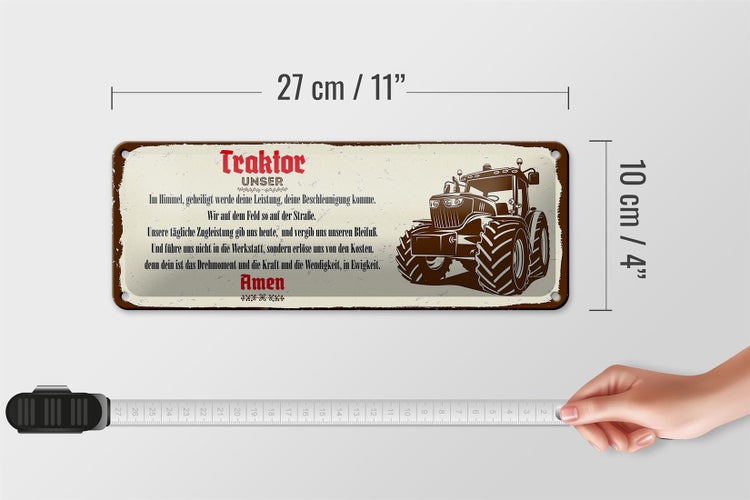 Blechschild Spruch 27x10cm Traktor unser Amen Dekoration