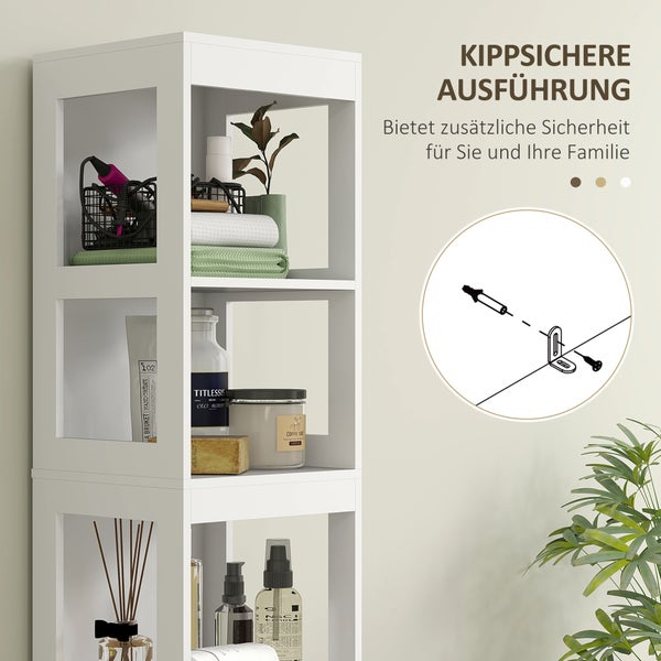 HOMCOM Badezimmerschrank schmal, Hochschrank Toilettenschrank mit 2 Schubladen und 3 offenen Fächern, Badschrank für kleine Räume Badezimmer, Wohnzimmer 30 x 30 x 141,2 cm Weiß