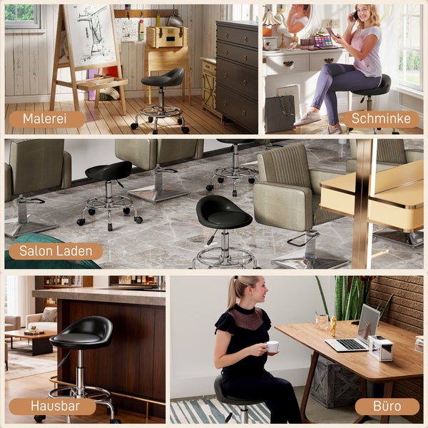 Verschiedene Umgebungen mit einem Rollhocker: Malerei, Schminken, Friseursalon, Hausbar und Büro