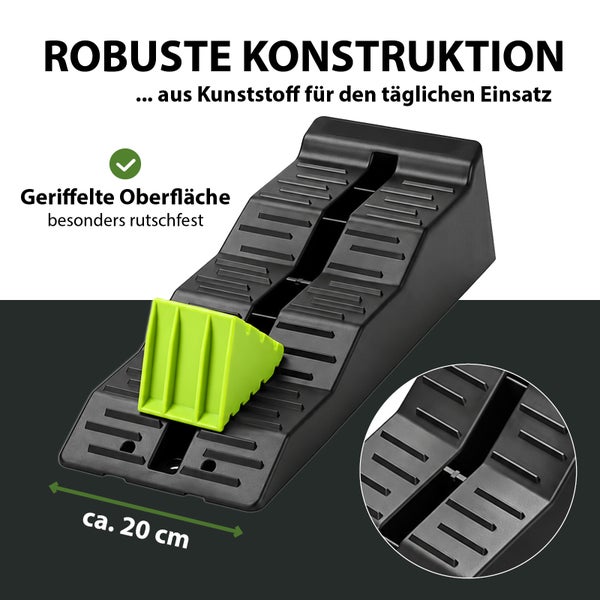 Unterlegkeil aus Kunststoff mit geriffelter Oberfläche für sicheren Halt circa 20 Zentimeter lang