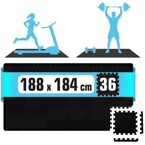 36x Fitness Bodenschutzmatte - 30x30 EVA Matte Sport Bodenmatte für Fitnessraum Schwarz