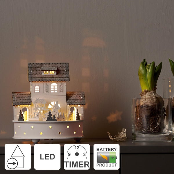 Dekorative LED-Weihnachtsbeleuchtung in Hausform mit Timerfunktion und Batteriebetrieb