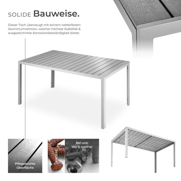 Gartentisch tectake Bianca 150 x 90 x 74,5 cm aus Aluminium und Kunststoff silber/grau