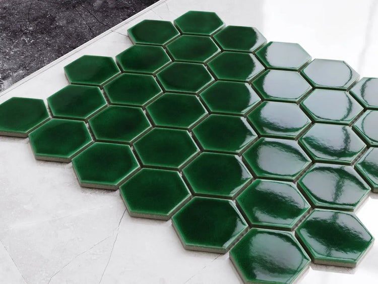 Keramikmosaik auf Netz für Bad oder Küche 32.3cm x 27.7cm - Deep Green