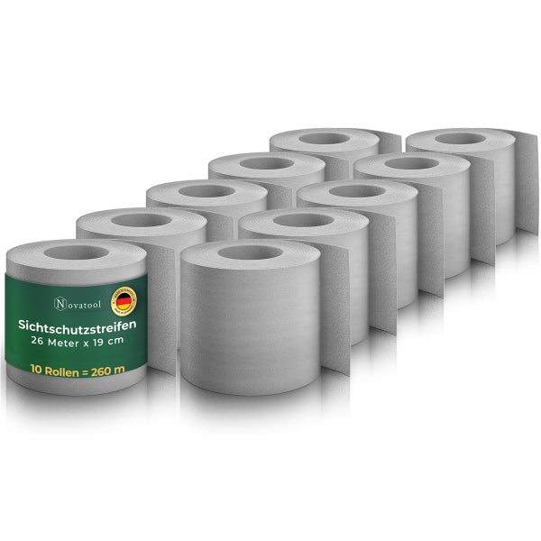 Novatool PREMIUM PP 260m Zaunsichtschutzrollen Fenster Grau für Doppelstabmattenzaun für 100 Reihen Sichtschutzstreifen Zaun Gittermattenzaun Sichtschutzstreifen langlebig & witterungsbeständig