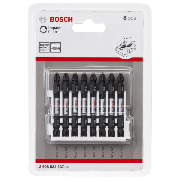 Bosch PRO Impact Schrauberbit mit Doppelklingen und Pick and Click-Einsätzen PH2 65 mm 8-tlg. - 2608522337