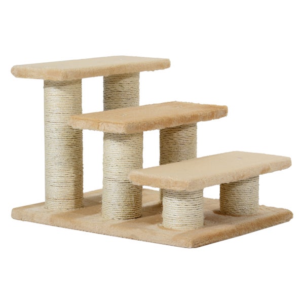 PawHut Tiertreppe Katzentreppe Hundetreppe 3 Stufen Treppe für Katze und Hunde Plüsch Creme 45 x 35 x 34 cm