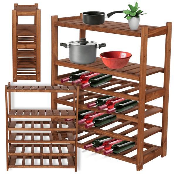 PROREGAL Weinregal SPREEWALD HxBxT 86x70x33cm 24 Flaschen auf 4 Ebenen + 2 Ablagen Massives Kiefernholz Braun geölt