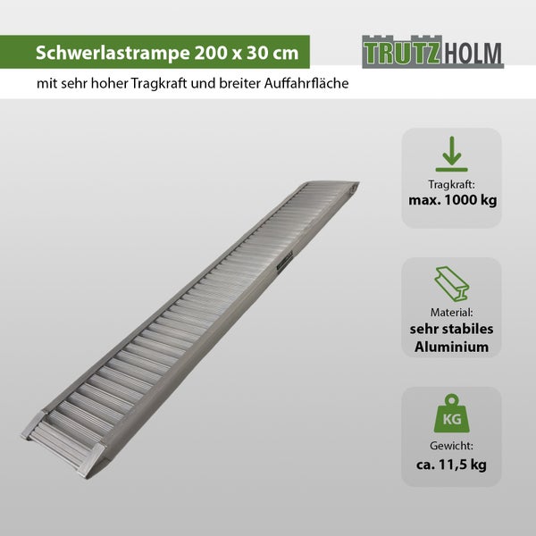 TRUTZHOLM 1 x Auffahrrampe 200 cm 1000 kg Alu grau gebördelt Motorradrampe Verladerampe