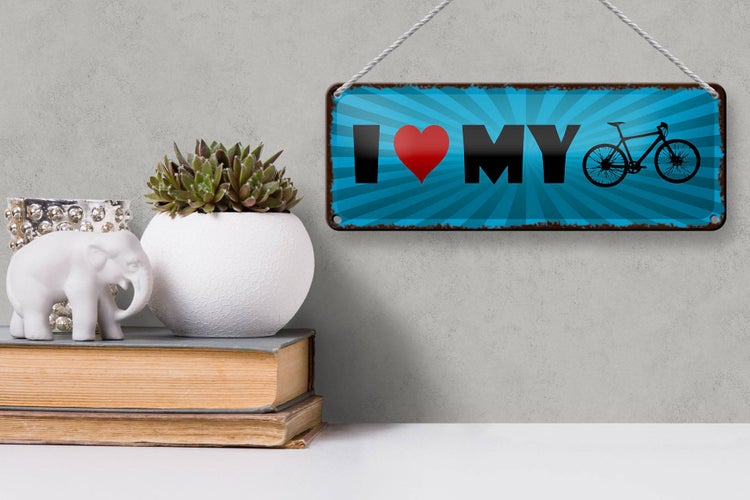 Blechschild Spruch 27x10cm I love my Bike Fahrrad Dekoration