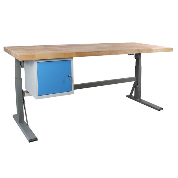 PROREGAL Höhenverstellbare Werkbank Giant Rhino mit Würfelbo x  HxBxT 70 bis 117 x 200 x 75 cm Traglast 300 kg Staubgrau Lichgrau Blau