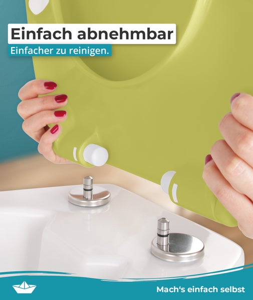 Calmwaters® Premium WC Sitz einfache Montage, Toilettendeckel bis 250 kg, Made in EU, antibakterieller Duroplast, Absenkautomatik, 2 Montage Optionen, abnehmbar, Klobrille, oval, Oliv-Moosgrün
