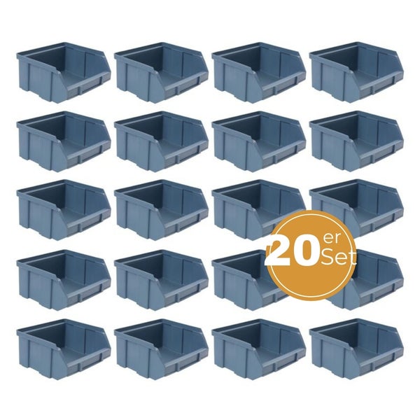 Stapelboxen Schraubenbox Lagerboxen Stapelboxen Werkstatt Sichtlagerboxen klein groß Set Wandhalterung Wand 20x Stapelbox Gr.1