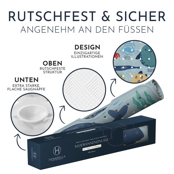 Homerella Badewanneneinlage mit rutschfester Struktur und Saugnäpfen