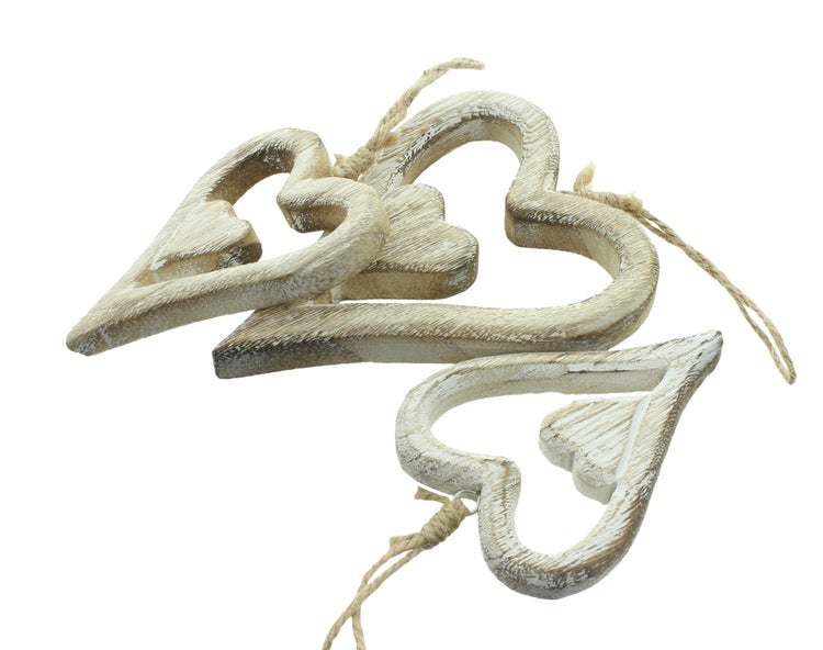 FRANK FLECHTWAREN|Hänger Herz, 3er Set, 8 x 1,5 x 10,5 cm, 10,5 x 2 x 14 cm, HOLZ, JUTE