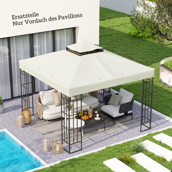 Outsunny Ersatzdach für Pavillon 3 x 3 m, wasserabweisend Pavillondach, Doppeldach Ersatzbezug für Gartenpavillon, Ersatzteile aus Oxford-Stoff, 370 g/m², Hellgrau