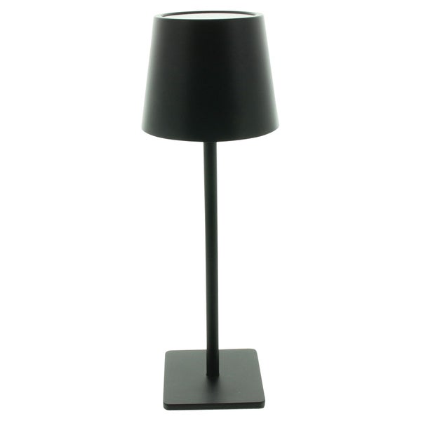 Moderne LED Tischleuchte mit schlichtem Lampenschirm und quadratischem Standfuß für den Innenbereich