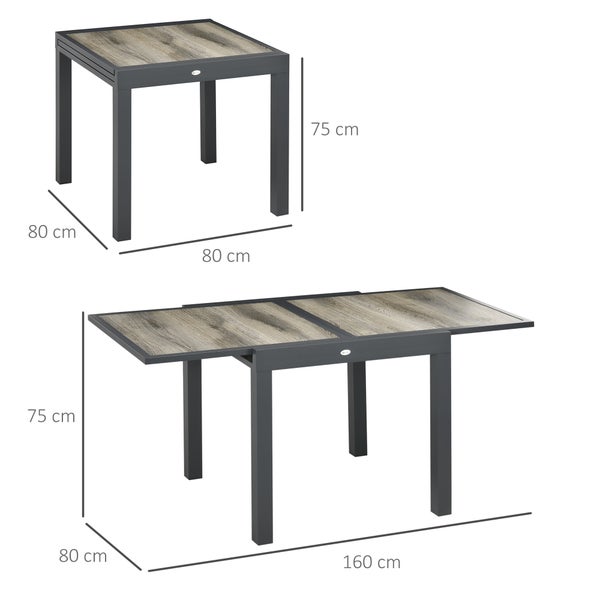 Outsunny Beistelltisch, 80/160L x 80B x 75H cm, Aluminium, Kunststoff, mehrfarbig
