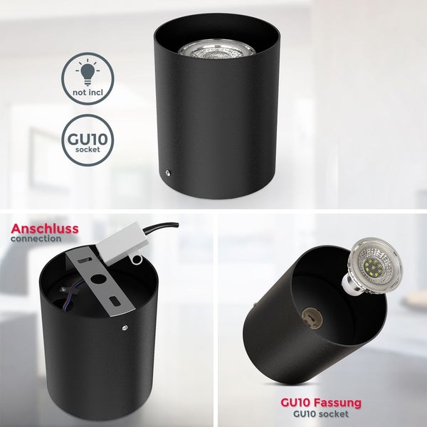 Deckenleuchte Ø8 cm - GU10 Fassung, runde Form, schwarz