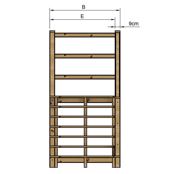 Illustration eines Holzregals mit Maßangaben
