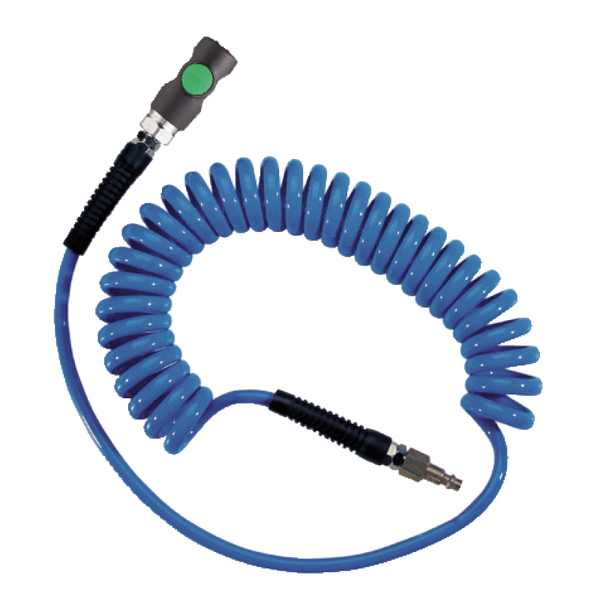 Polyurethan Spiralschläuche Blau 6,5 x 10 mm - 6m mit Sicherheits-Schnellkupplung ESI 07