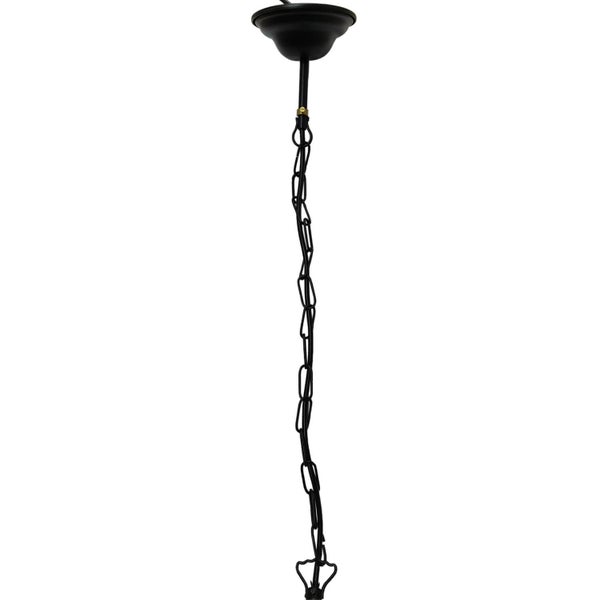 Schwarze Pendelleuchten-Aufhängung mit Kette, Baldachin und Montageelementen aus Metall.