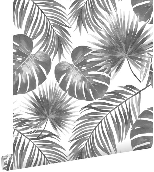 ESTAhome Tapete tropische Blätter Schwarz-Weiß - 53 cm x 10.05 m - 139236