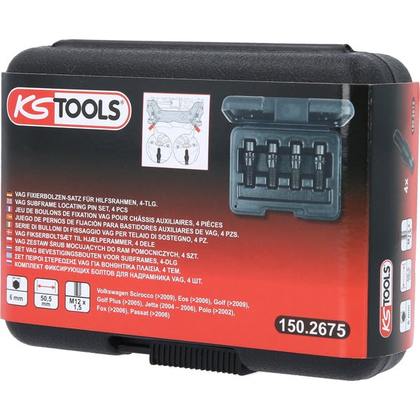 KS Tools VAG Fixierbolzen-Satz für Hilfsrahmen, 4-teilig im schwarzen Koffer