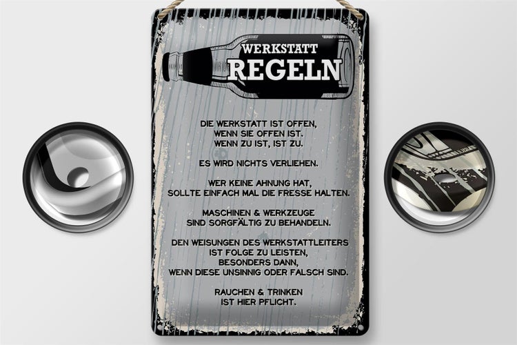 Blechschild Spruch Werkstatt Regeln Maschinen 20x30cm
