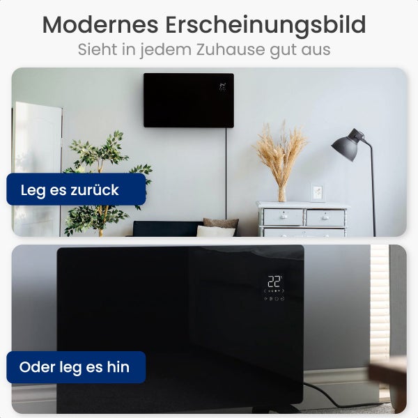 Gologi Electric Heater - Elektrische Heizung - Konvektorheizung mit Thermostat - Funktioniert über App und Touch-Steuerung - Bis zu 25m2 - 2000W Heizung - Schwarz