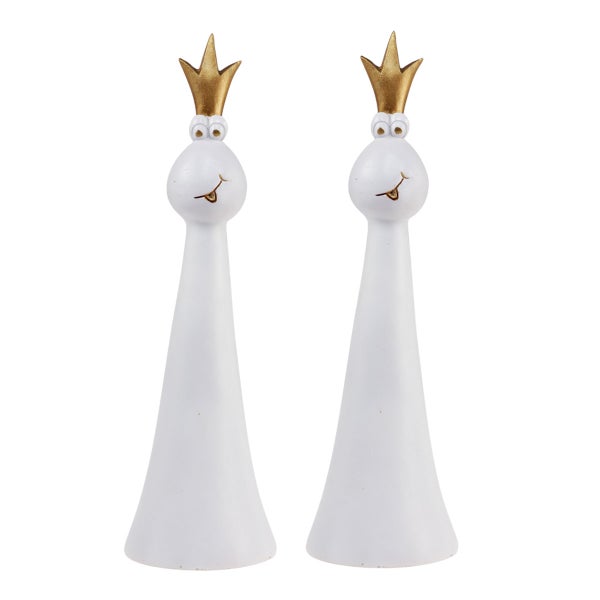 Zwei weiße Dekofiguren mit Krone