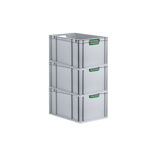 PROREGAL Spar Set 3x Eurobox Nextgen Color HxBxT 32 x 40 x 60 cm 65 Liter Griffe Grün Offen Verstärkter Boden Eurobehälter Transportbox