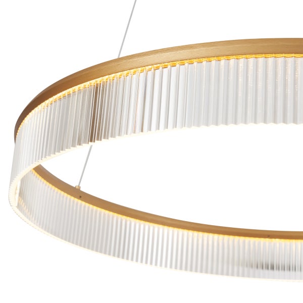 Runde Pendelleuchte mit gläsernen Elementen und Aufhängung