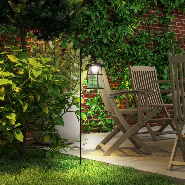 Outsunny Solar Gartenlaterne, 122 cm LED Gartenlampe mit Kaltweiß Lichtfarbe, Abnehmbarem Leuchtkörper, für Außen, Ø16 x 30H cm, Metall, PE, Schwarz